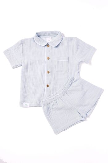 Pyjama manches courtes garçon et fille bambula en coton bio - Bleu clair 3