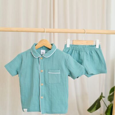 Organic cotton bambula short-sleeved pajamas - Mint