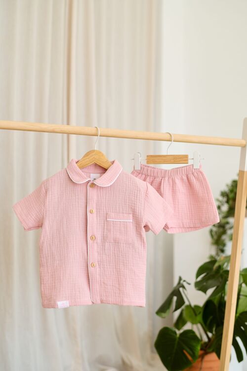 Pijama manga corta bambula algodón orgánico - Rosa pálido