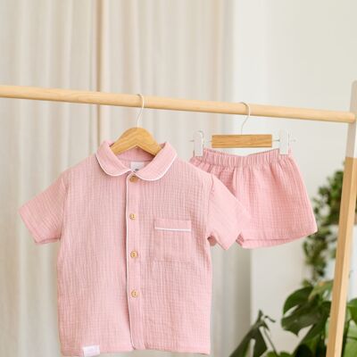 Organic cotton bambula short-sleeved pajamas - Pale pink