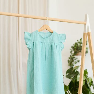 Vestido/Camisón volante plumeti - Verde Agua