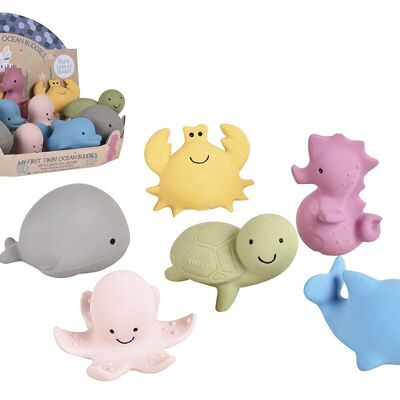 Tikiri: IL MIO PRIMO ANIMALE MARINO / ASSORTIMENTO 3-11cm, in gomma naturale, con campanello, 6 modelli assortiti, in espositore, 0+