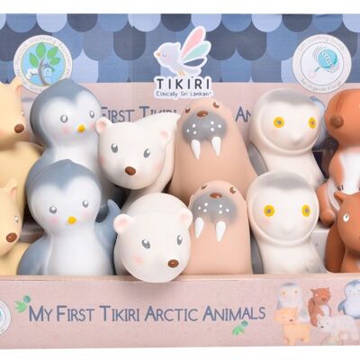 Tikiri: MY FIRST ARCTIC ANIMAL / ASSORTMENT 8-11cm, in natural rubber, with bell, 6 models ass., In display, 0+