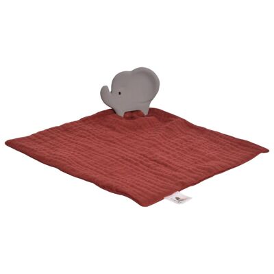 Tikiri Safari: DOUDOU red - ELEPHANT with natural rubber head (teething ring) 25x23cm, on card, 0+