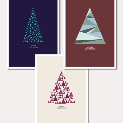 Cartes de Noël (ensemble de 3) Arbres, avec enveloppes