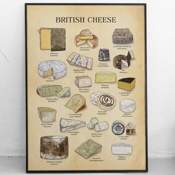 Affiche de fromage britannique, art du fromage, fromage vintage, amour de la nourriture A3 (blanc) 3