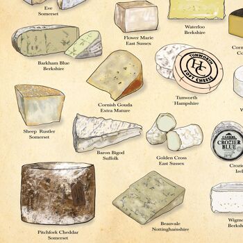 Affiche de fromage britannique, art du fromage, fromage vintage, amour de la nourriture A3 (blanc) 4