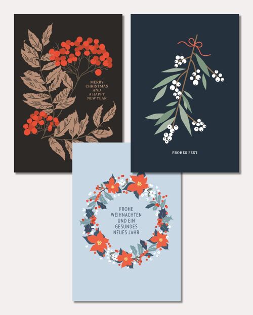 Weihnachtskarten (3er-Set) Twigs & Flowers, mit Umschlägen