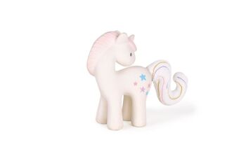 Tikiri Contes de Fées: LICORNE Barbe à Papa 13cm, en caoutchouc naturel et coton, avec grelot, en boîte fenêtre, 0+ 3