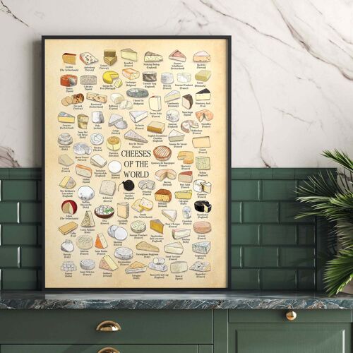 CHEESE poster, Cheese print, cheese Lover Gift, Gift for a F A1(white)