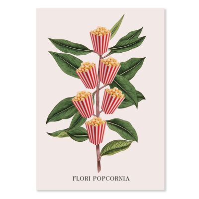 popcorn botanical, cinema lover print, funny art A2(off white)