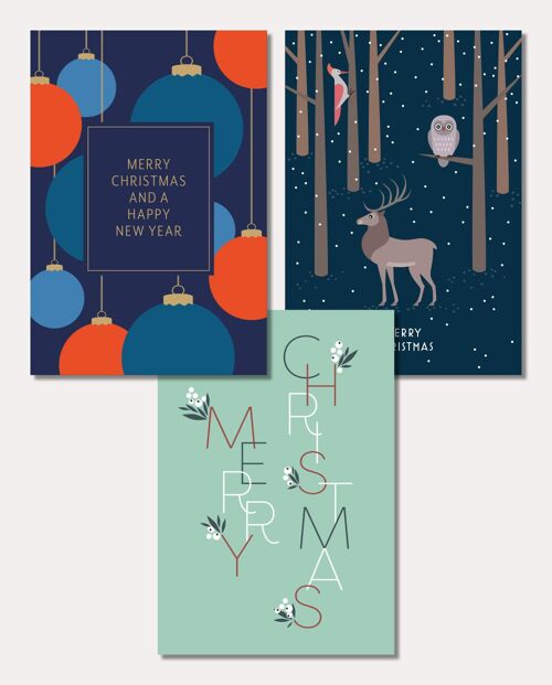 Weihnachtskarten (3er-Set) Merry Christmas, mit Umschlägen