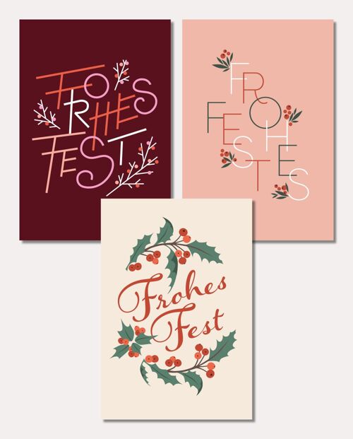 Weihnachtskarten (3er-Set) Frohes Fest, mit Umschlägen