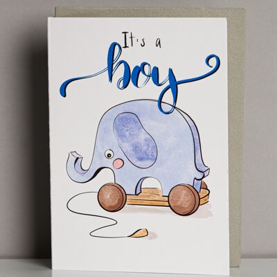 carte de vœux it's a boy Elephant