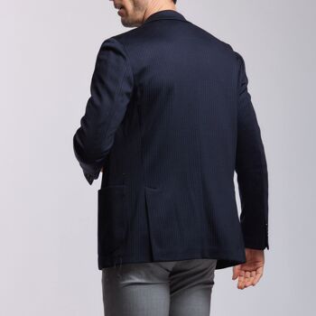 Veste Blazer extensible en laine merinos rayures bleu marine 10