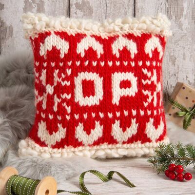 Kit di maglia per cuscino natalizio personalizzato in rosso