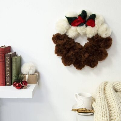 Kit de manualidades con pompones y corona de pudín de Navidad