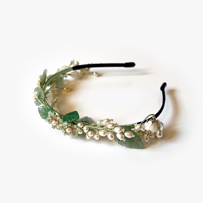 Diadema de perlas de agua dulce y jade de lirio de los valles