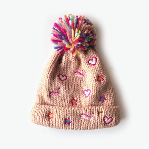 Harriet Embroidered Hearts Kids Beanie