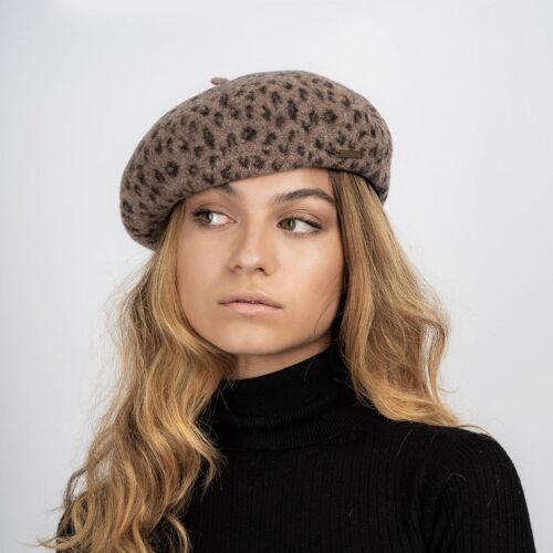 Layla Leopard Print Wool Beret