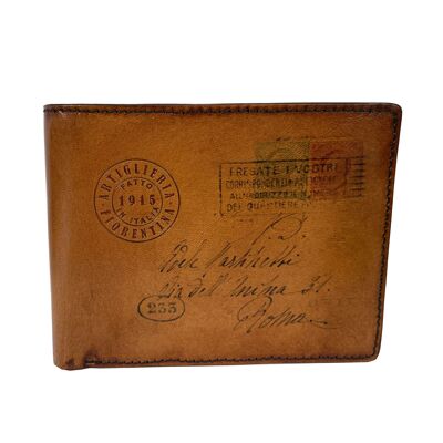 MASCAGNI - Men's wallet in genuine vegetable tanned leather with an image of an ancient postcard