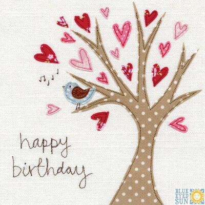 Joyeux anniversaire oiseau dans l'arbre - Vintage