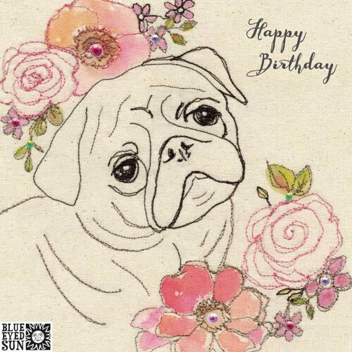 Happy Birthday Pug - Broderie