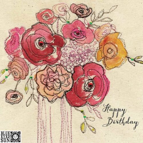 Happy Birthday Flowers in Vase - Broderie