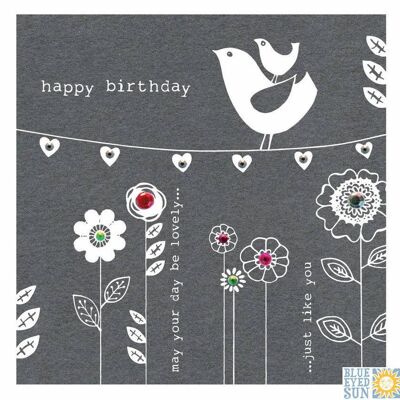 Joyeux anniversaire Oiseaux sur un fil - Fleur