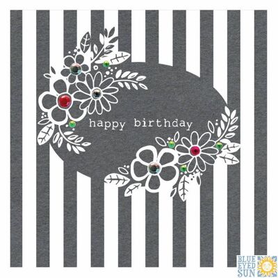 Happy Birthday Flowers and Stripes - Fleur