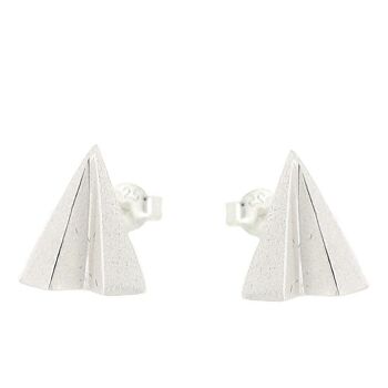 Boucles d'oreilles clous avion papier argent et coffret de présentation 1