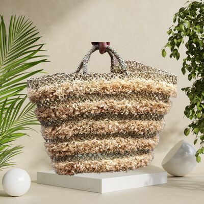 Dentelle Straw French Basket - Beach Tote with Rafia