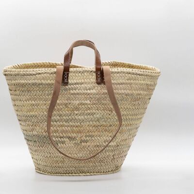 French Shopping Basket with long double Leather