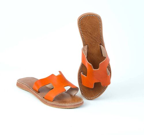H shaped Orange leather Sandal