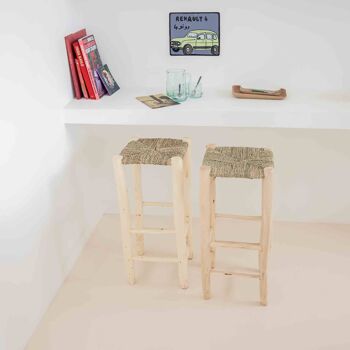 Tabouret de bar en bois fait main avec corde naturelle boho chic 3