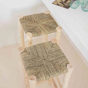 Tabouret de bar en bois fait main avec corde naturelle boho chic 4