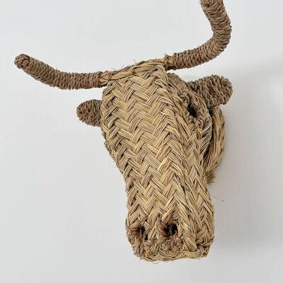 Colgante de pared de máscara de toro de mimbre de decoración de ratán tejido a mano