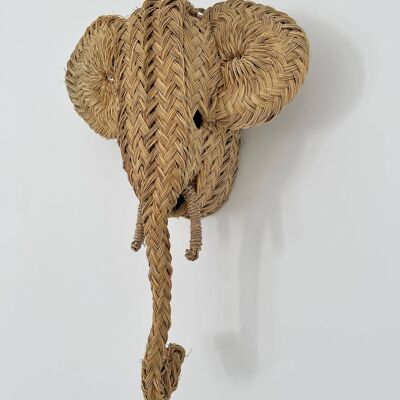 Maschera di elefante in vimini con decoro in rattan intrecciato a mano dal Marocco