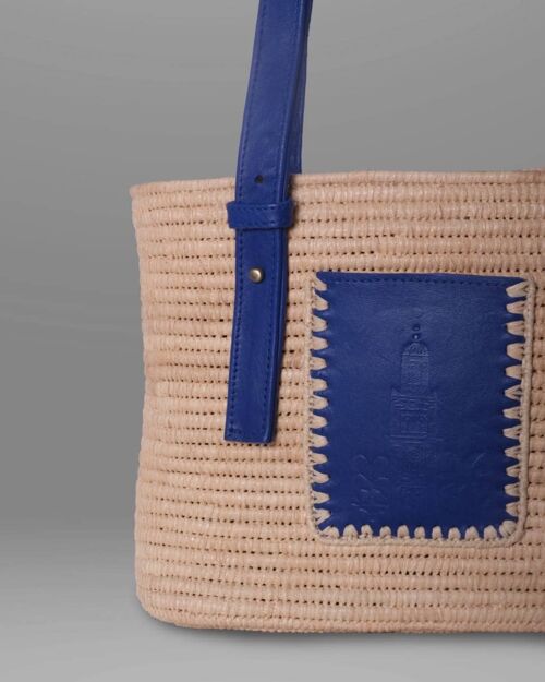 Leather Middel Rafia Bag with Leather Straps