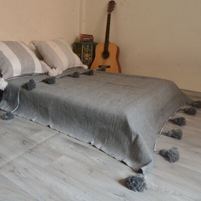 Marokkanische Decke Grey Quasten Tagesdecke