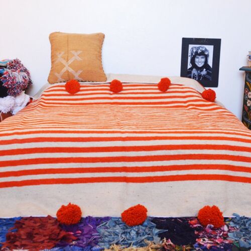 Moroccan blanket Orange Tassels bed spread