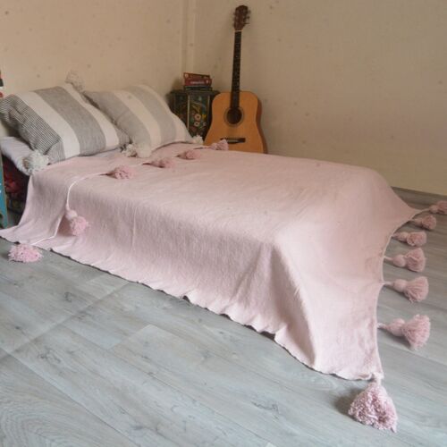Moroccan blanket Pink Tassels bed spread