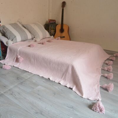 Manta marroquí Colcha de cama Pink Tassels