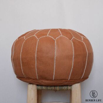 Pouf marron clair en cuir marocain pouf non rembourré 3