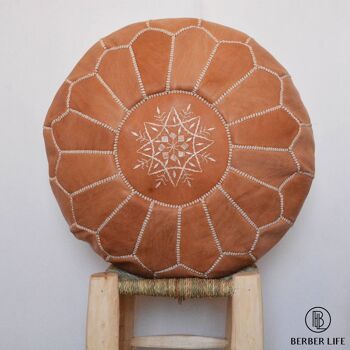 Pouf marron clair en cuir marocain pouf non rembourré 4