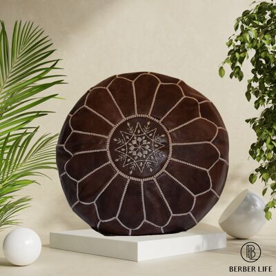 Moroccan Leather Pouf Dark Brown Unstuffed Ottoman