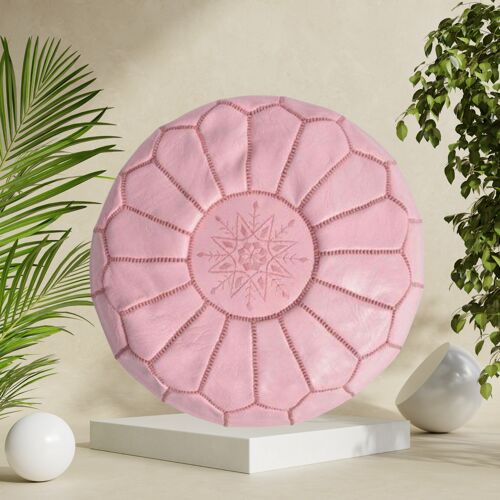 Moroccan Leather Pouf Pink Unstuffed Ottoman