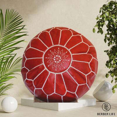 Moroccan Leather Pouf RED Unstuffed Ottoman