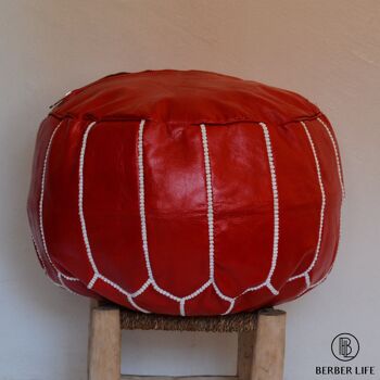 Pouf Marocain en Cuir Pouf Non Rembourré ROUGE 3