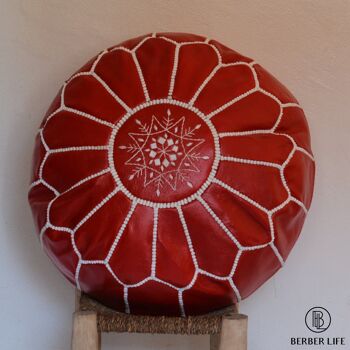 Pouf Marocain en Cuir Pouf Non Rembourré ROUGE 4